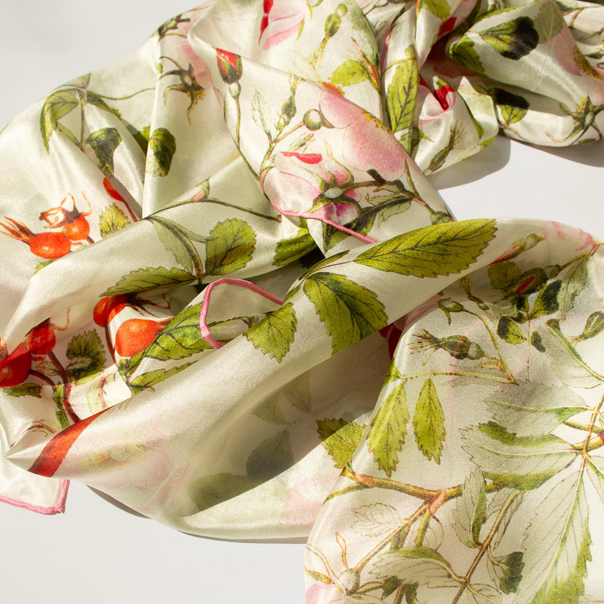 Botanical Pink Rose Habotai Scarf - Detail 2