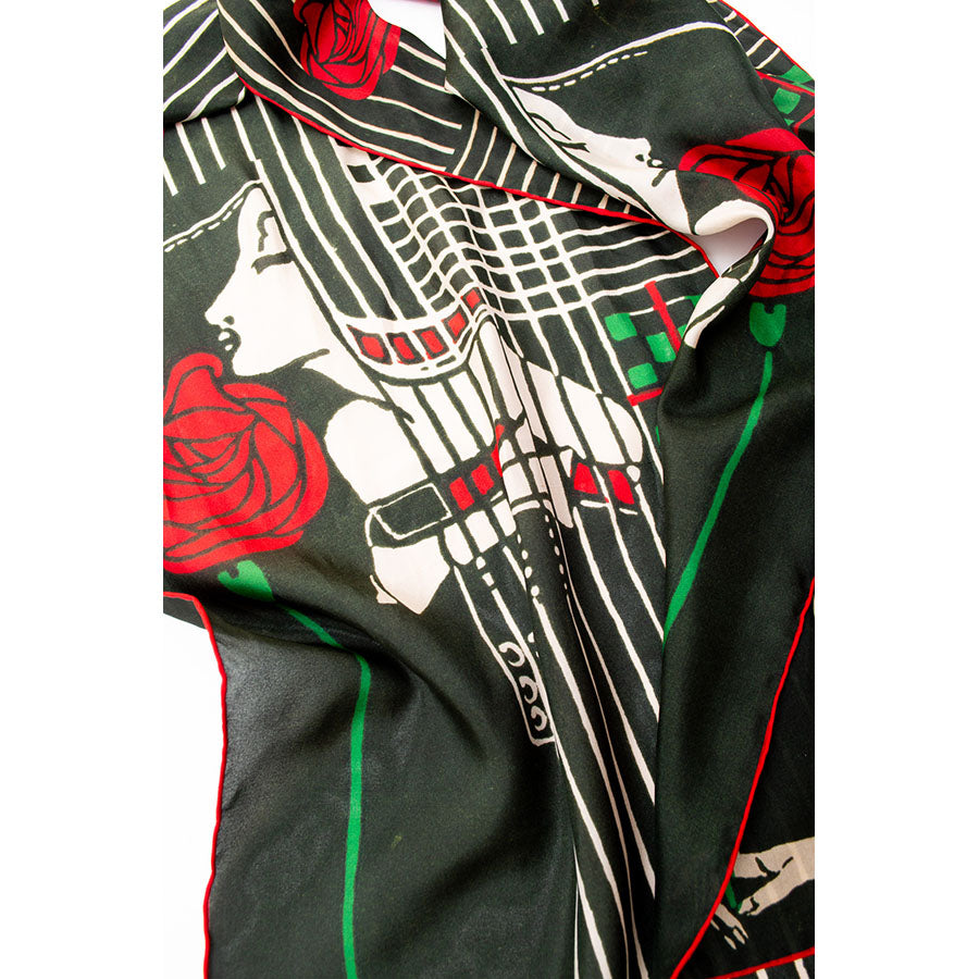 Mackintosh Lady with Rose Silk Habotai Scarf - Detail