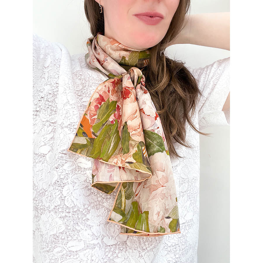 Mackintosh Peony Silk Habotai Scarf - With Model
