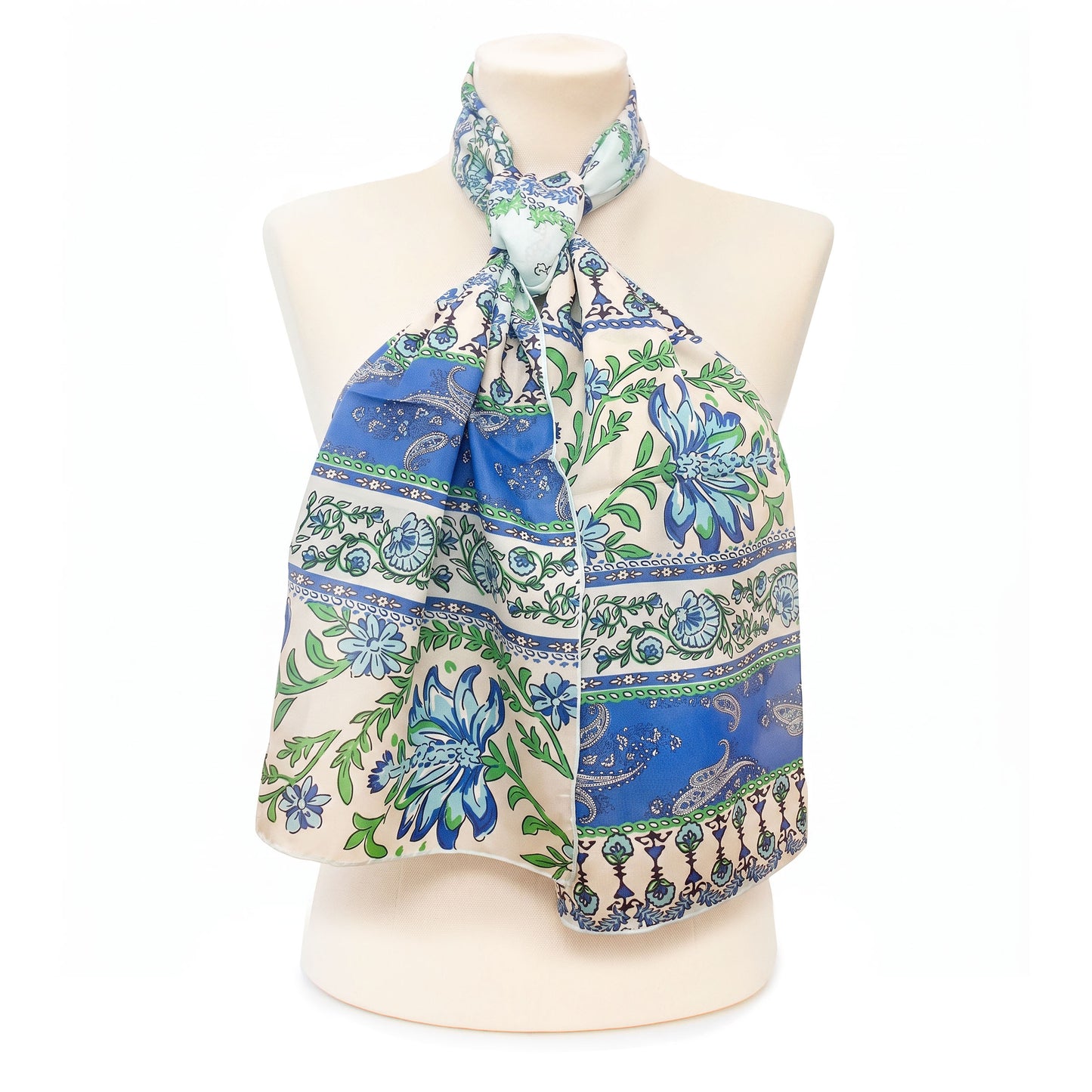 Blue & Green Indienne Silk Habotai Scarf