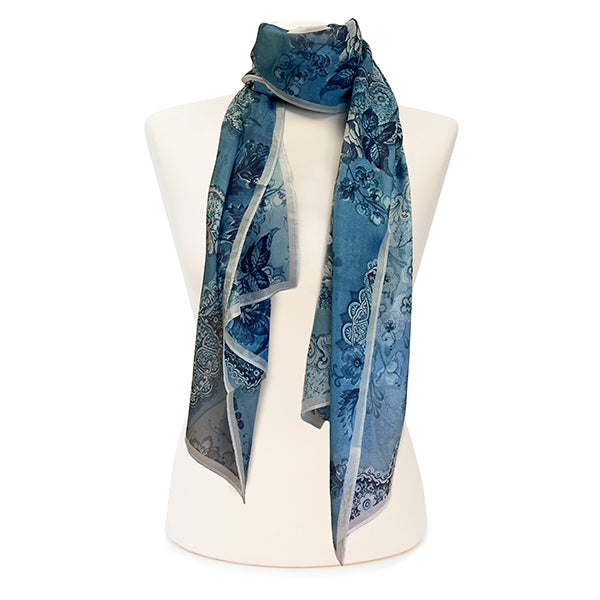 Victorian Blue Lace Chiffon Scarf