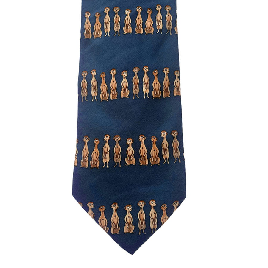 Meerkats Blue Silk Tie