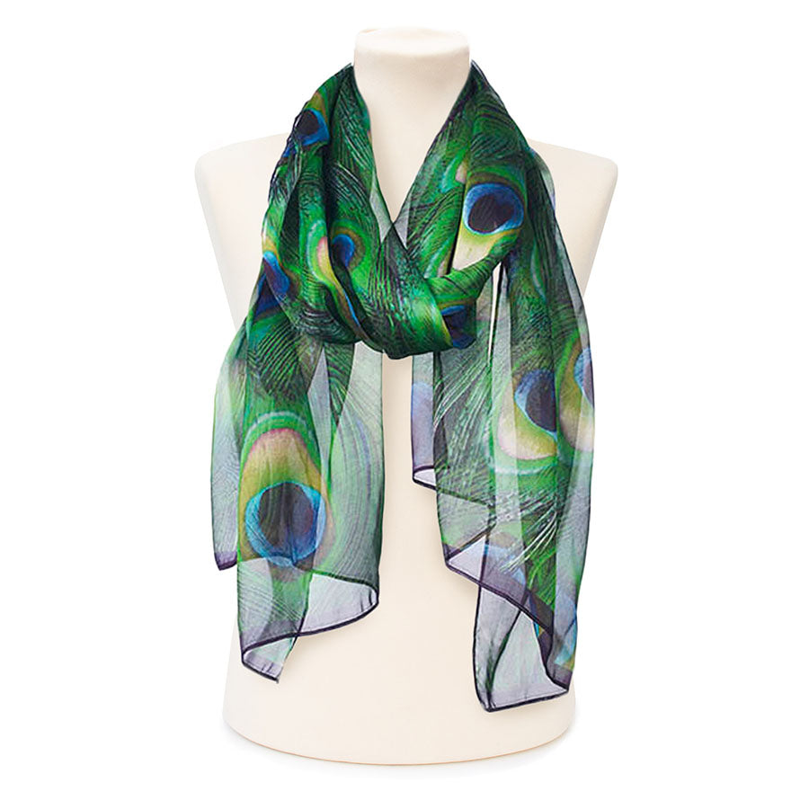 Peacock Feathers Chiffon Scarf – Fox Chave - Main Image