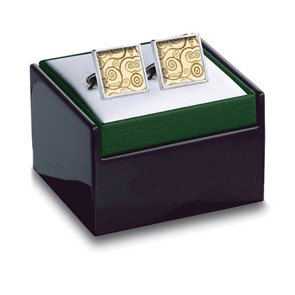 Klimt Tree of Life Gold Cuff Links in box