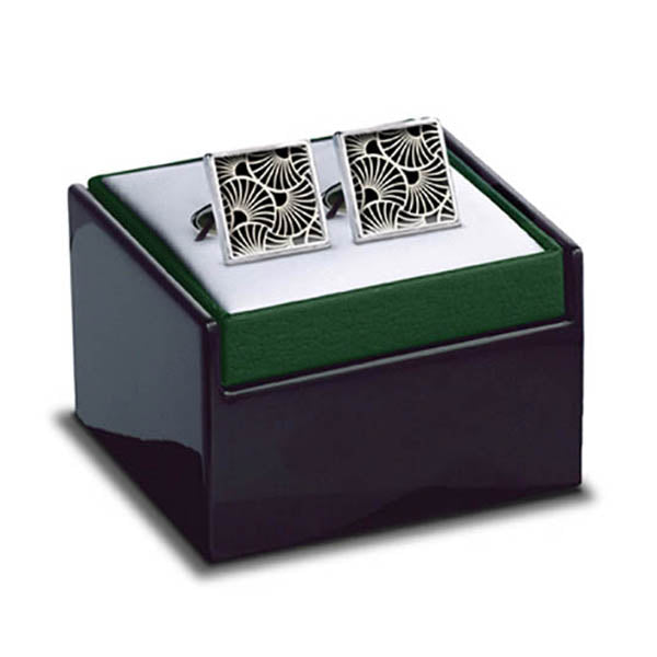 Deco Gingko Cuff Links in box