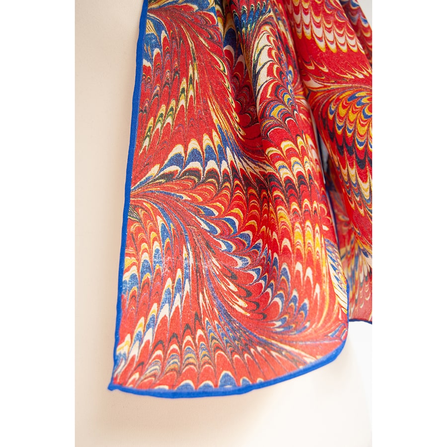 Red Marble Silk Habotai Scarf - Detail 2