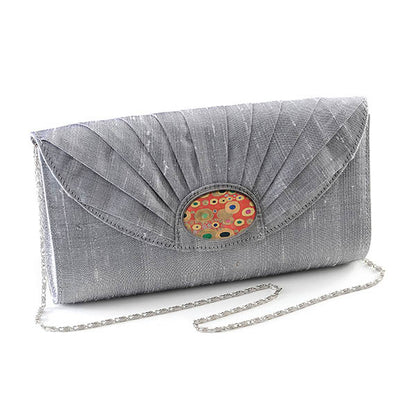 Silver Silk Cameo Clutch Bag with Red Klimt Cameo