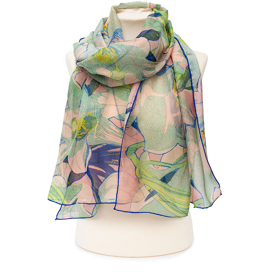 Mabel Royds White Lilies Chiffon Scarf