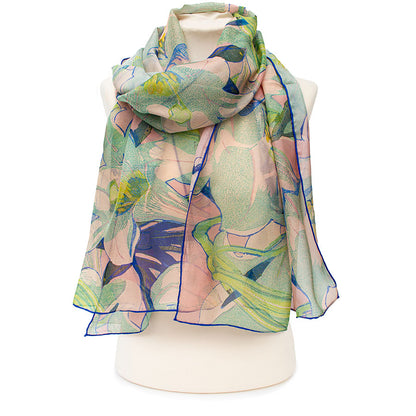 Mabel Royds White Lilies Chiffon Scarf
