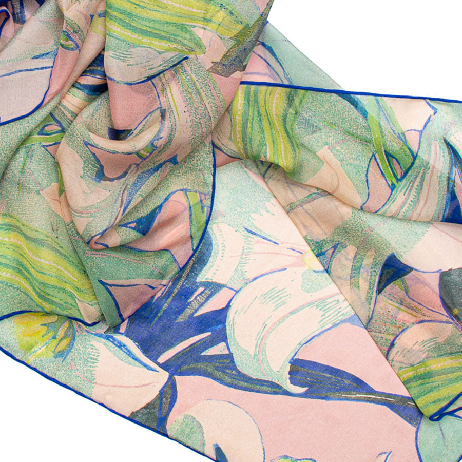 Mabel Royds White Lilies Chiffon Scarf - Detail