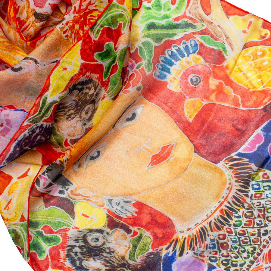 Frida Portrait Silk Chiffon Scarf - Detail