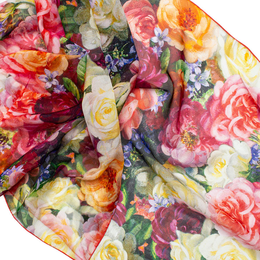 Perfection Roses Silk Chiffon Scarf - Detail