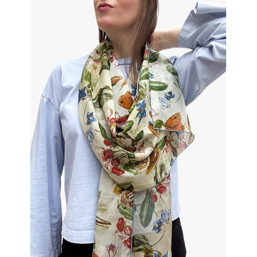 Van Kessel Apple Blossom Chiffon Scarf with model