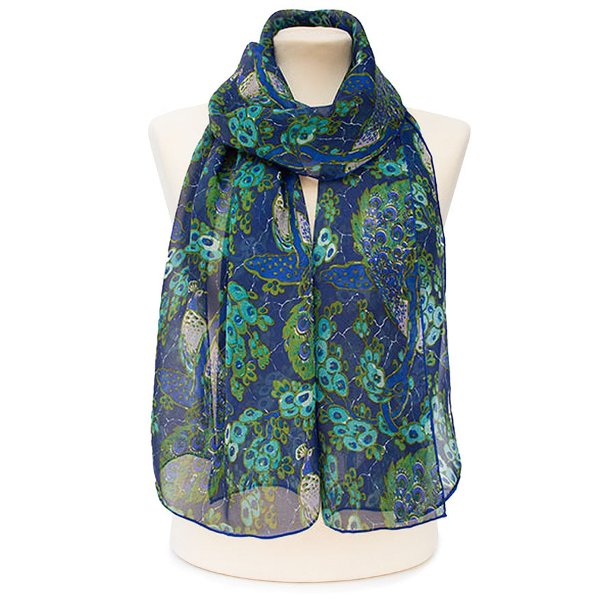 Art Nouveau Peacock Silk Chiffon Scarf