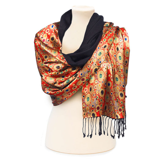 KLIMT RED POSHMINA STOLE with Fringe