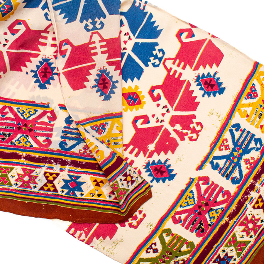 Kilim Multi Crêpe de Chine Scarf - Detail