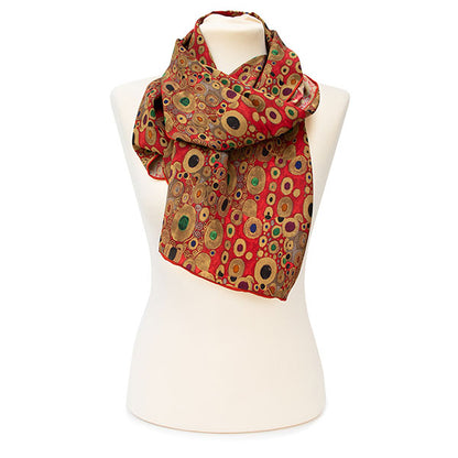 Klimt Red Crêpe de Chine Scarf - Style 2