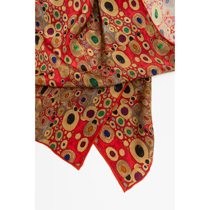 Klimt Red Crêpe de Chine Scarf - Detail