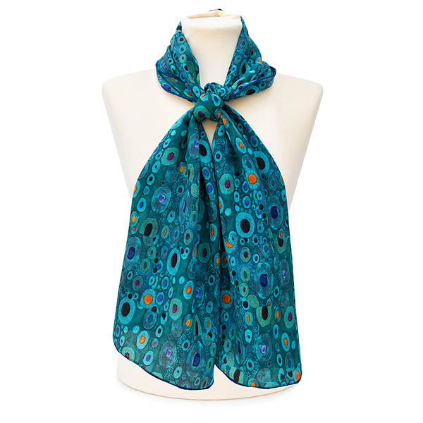 Klimt Turquoise Crêpe de Chine Scarf - Style 1