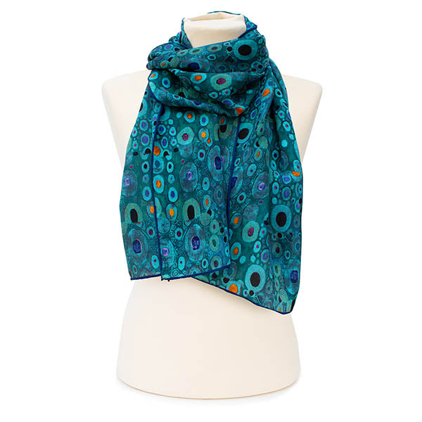 Klimt Turquoise Crêpe de Chine Scarf - Style 2