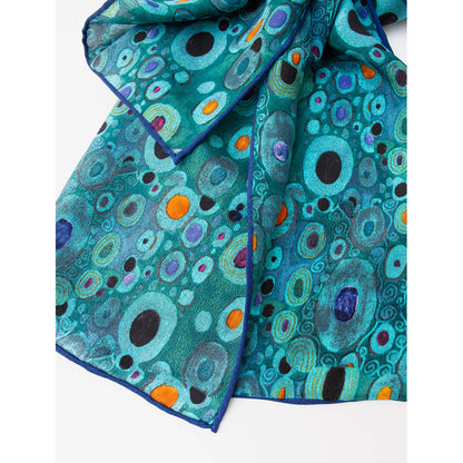 Klimt Turquoise Crêpe de Chine Scarf - Detail 2