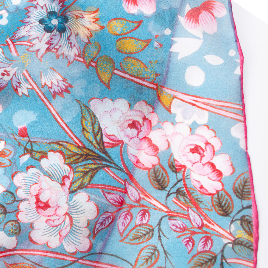 Kilburn Blue Silk Habotai Scarf - Detail