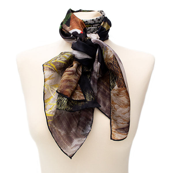 Oriental Wisteria Silk Habotai Scarf - Style 3