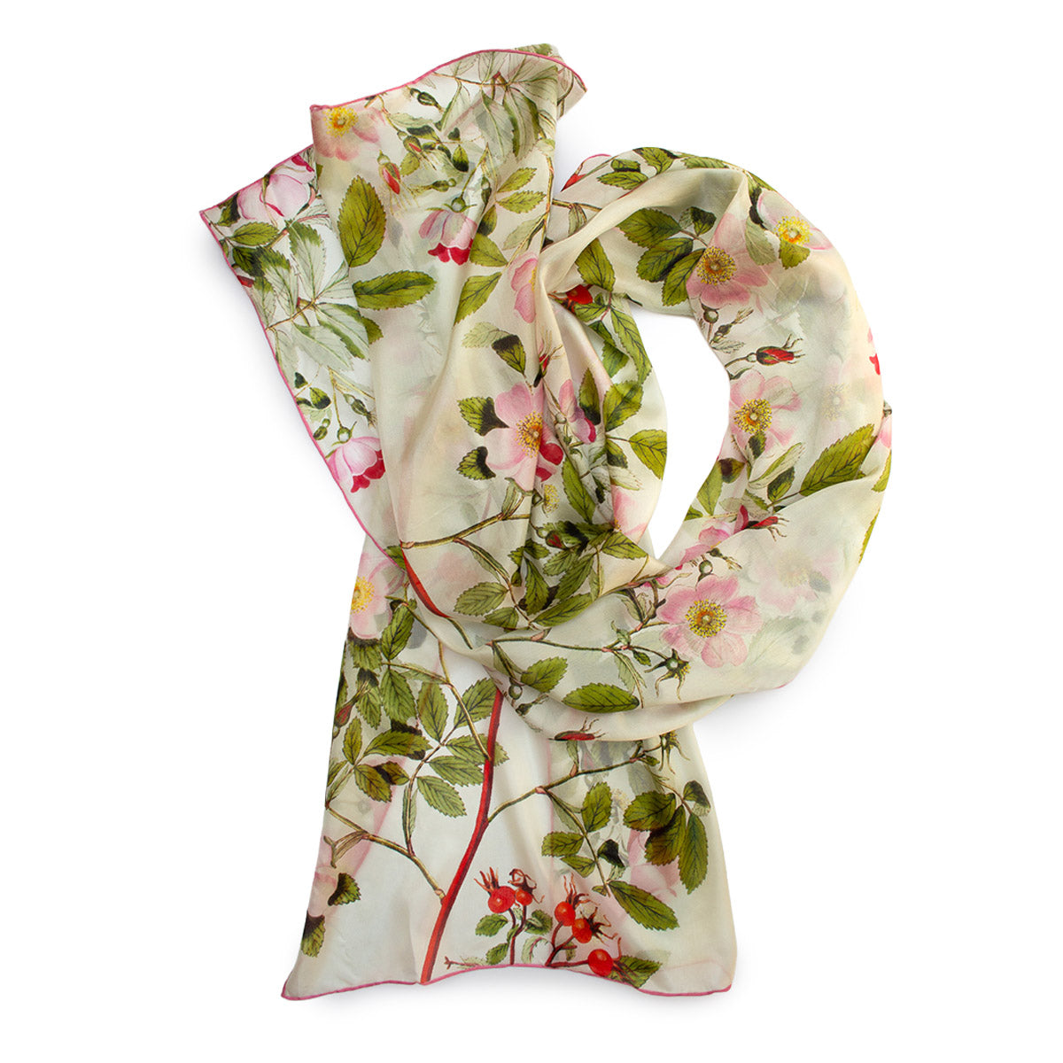 Botanical Pink Rose Habotai Scarf - Detail 1