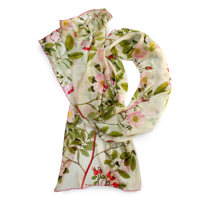 Botanical Pink Rose Habotai Scarf - Detail 1