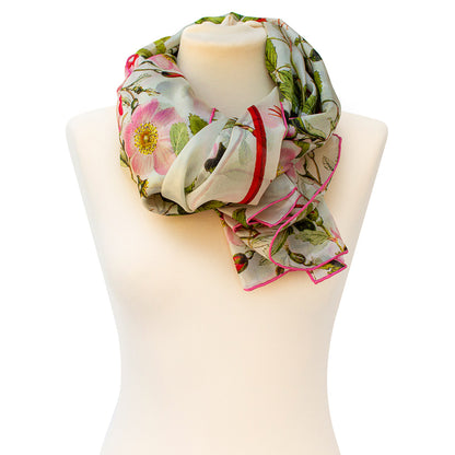 Botanical Pink Rose Habotai Scarf - Style 3