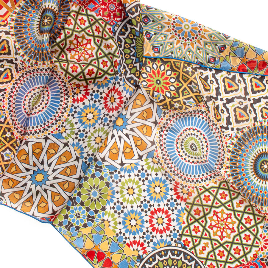 Moroccan Zellige Silk Habotai Scarf - Detail