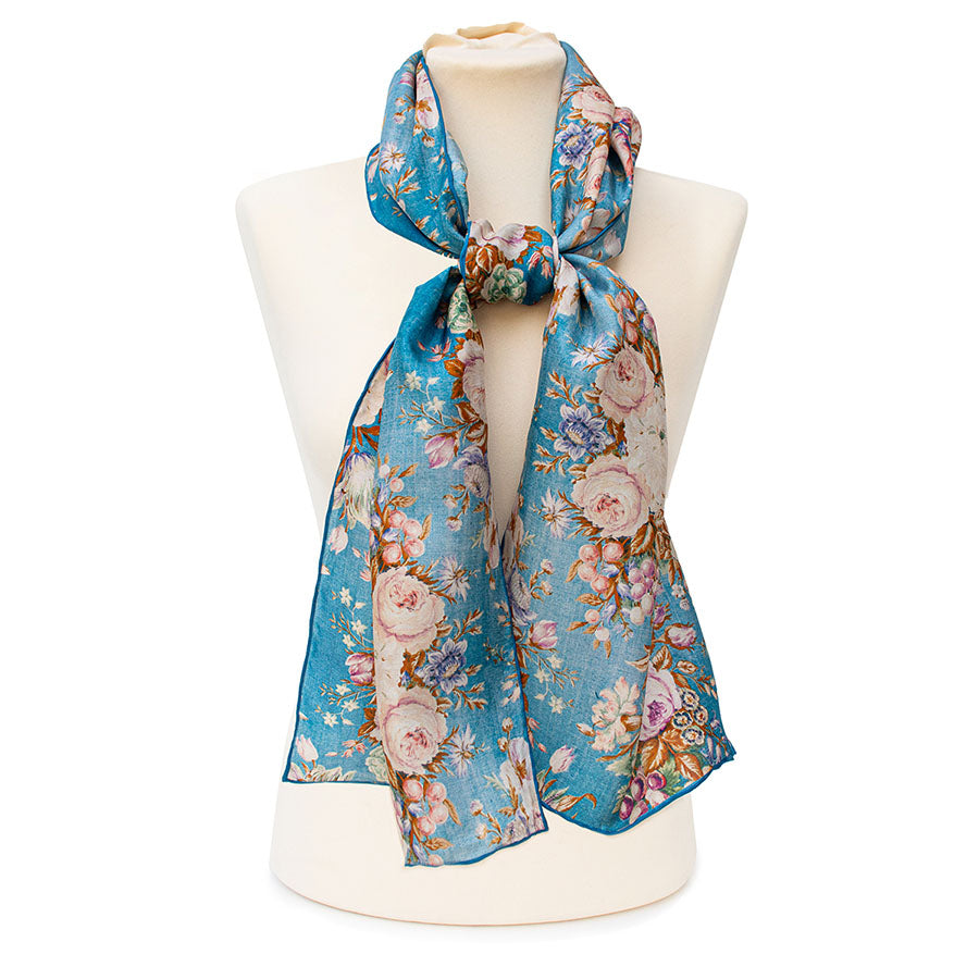 Antique Floral Rose Silk Habotai Scarf