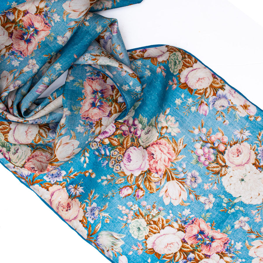 Antique Floral Rose Silk Habotai Scarf - Detail