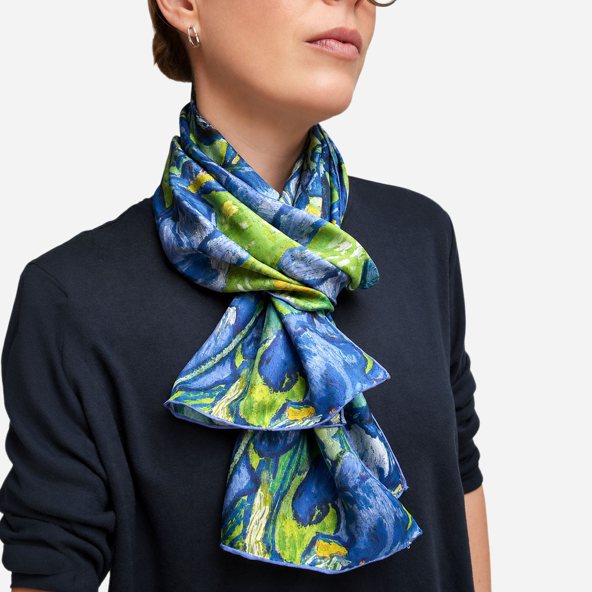 Van Gogh Irises Silk Habotai Scarf - With Model