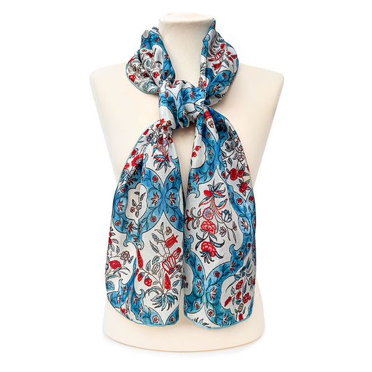 Indian Blue Floral Silk Habotai Scarf
