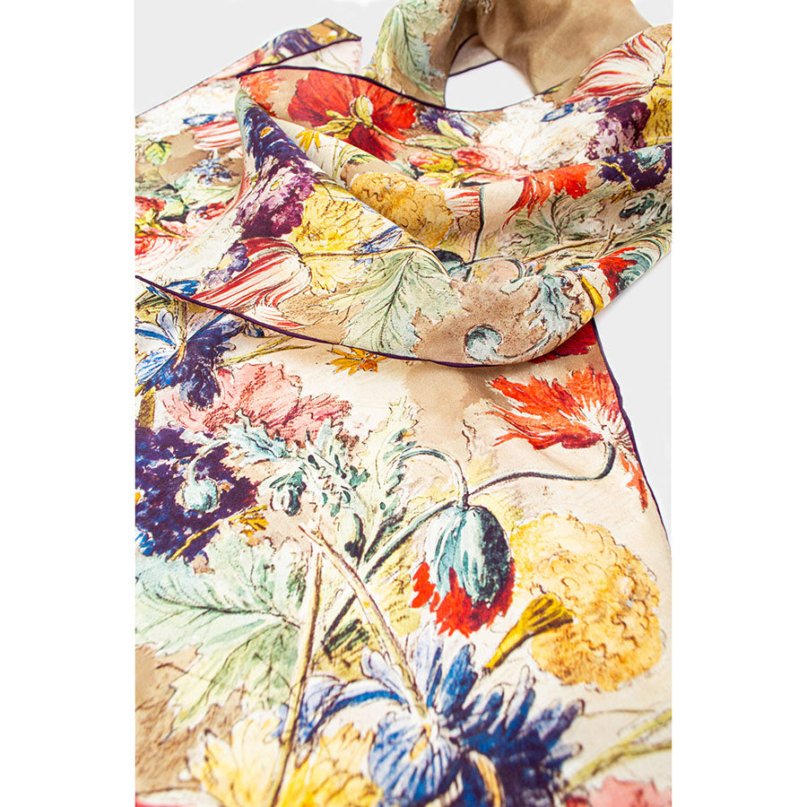 Van Huysum Still Life Silk Habotai Scarf - Detail 2