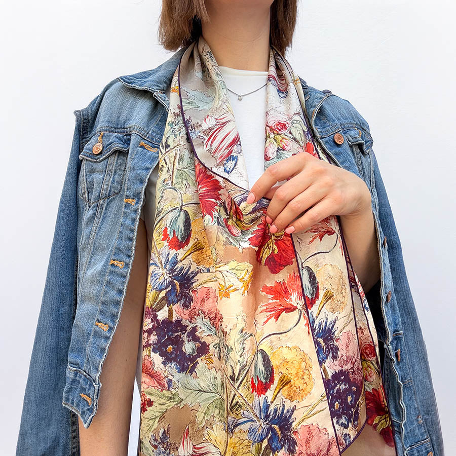 Van Huysum Still Life Silk Habotai Scarf - Model