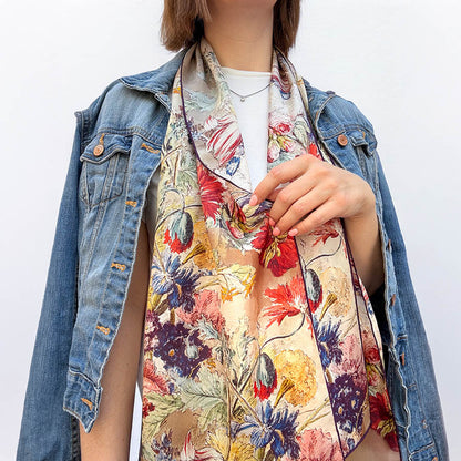 Van Huysum Still Life Silk Habotai Scarf - Model