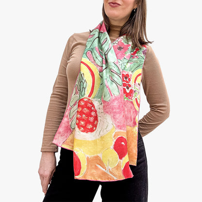 Matisse Pineapple & Flowers Silk Habotai Scarf - Model 2