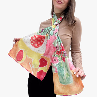 Matisse Pineapple & Flowers Silk Habotai Scarf - Model 3