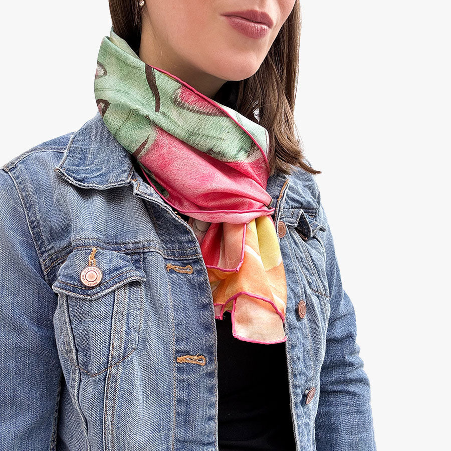 Matisse Pineapple & Flowers Silk Habotai Scarf - Model 1