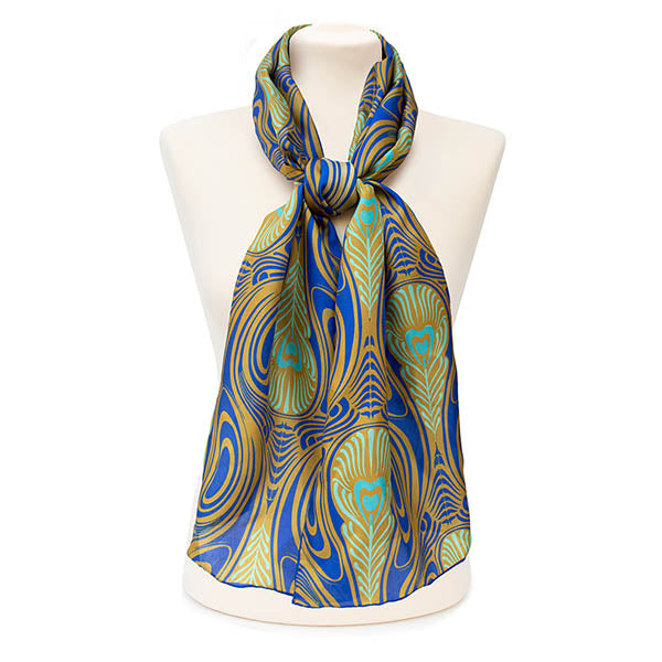 Art Deco Peacock Silk Habotai Scarf