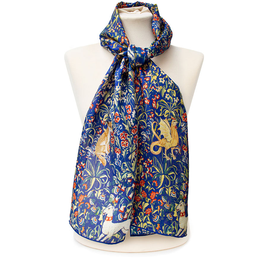 Medieval Cluny Blue Silk Habotai Scarf