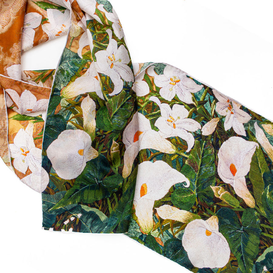 Lily Altar Frontal Silk Habotai Scarf - Detail