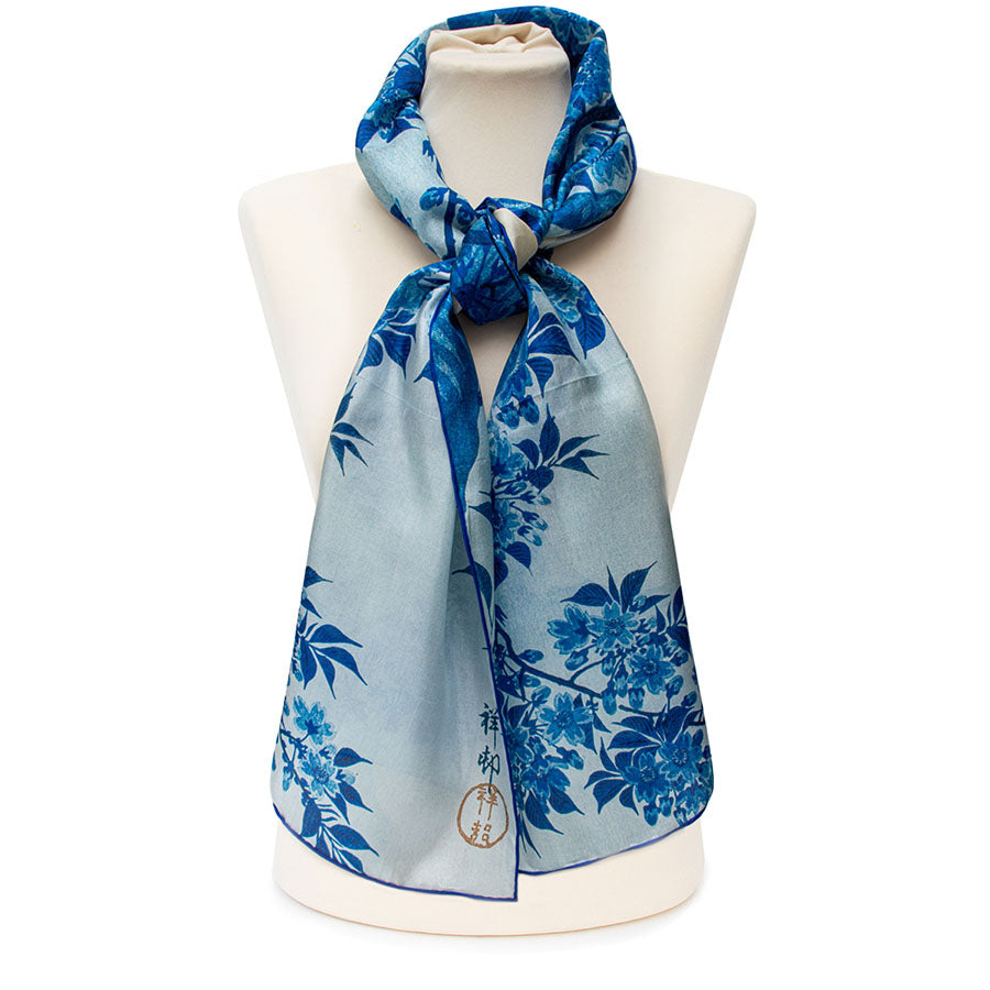 Blossoming Cherry in Moonlight Silk Habotai Scarf
