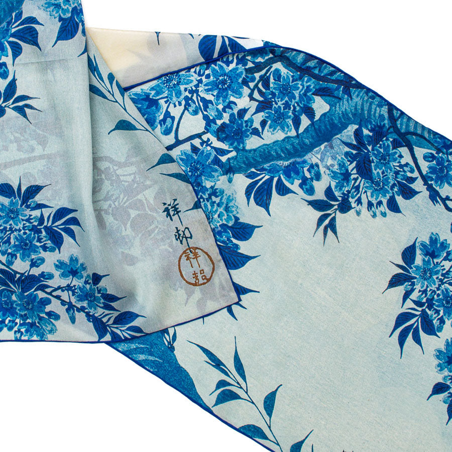 Blossoming Cherry in Moonlight Silk Habotai Scarf - Detail