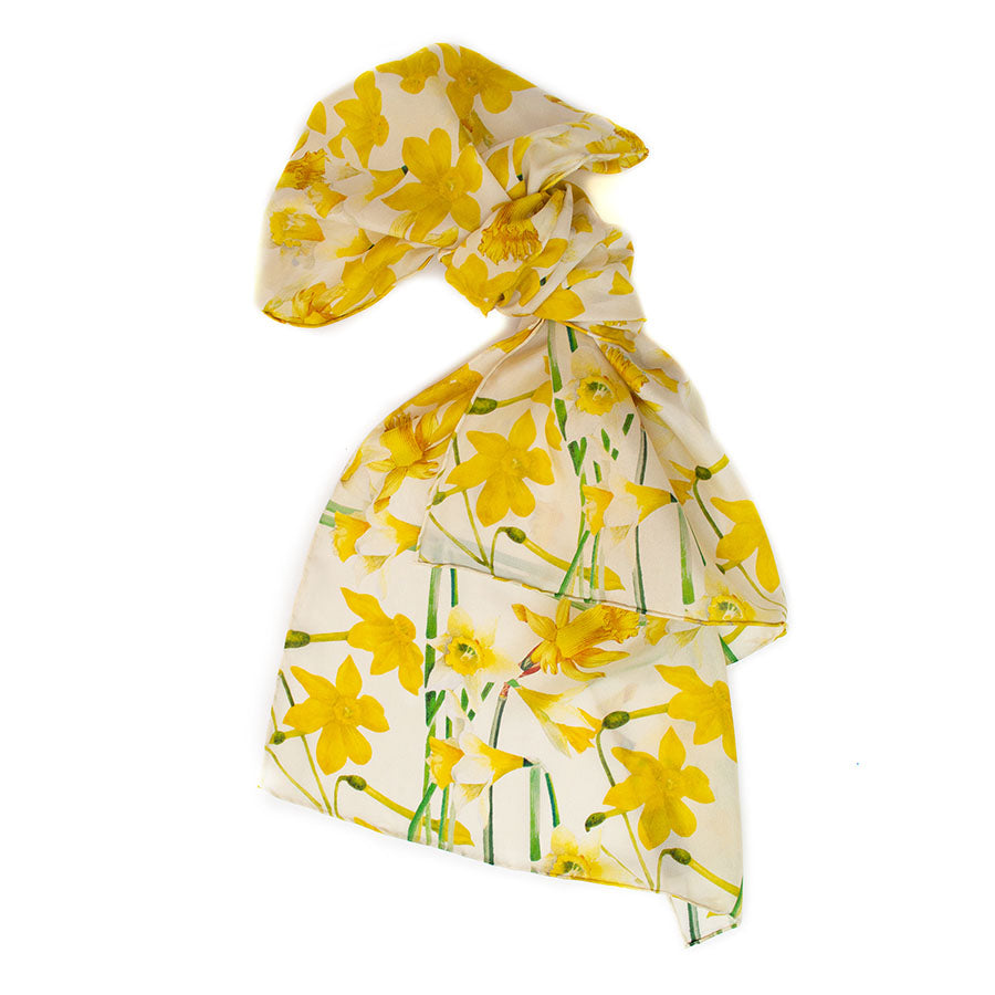 Daffodils Crêpe de Chine Scarf - Detail