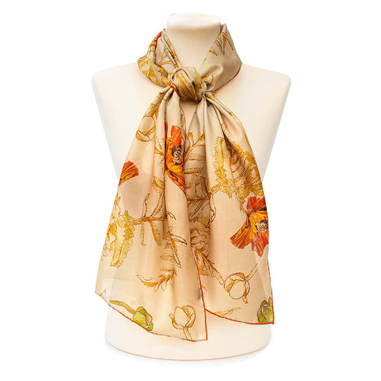 May Morris Poppies Habotai Scarf - Style 1