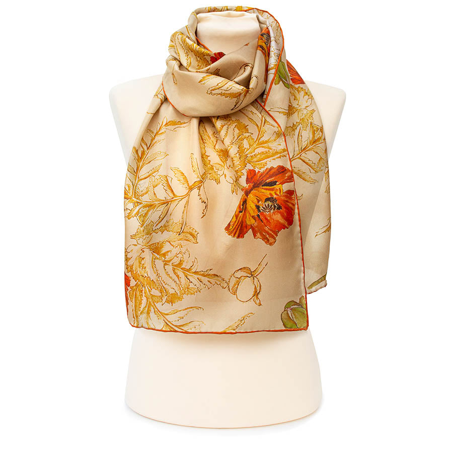 May Morris Poppies Habotai Scarf - Style 2