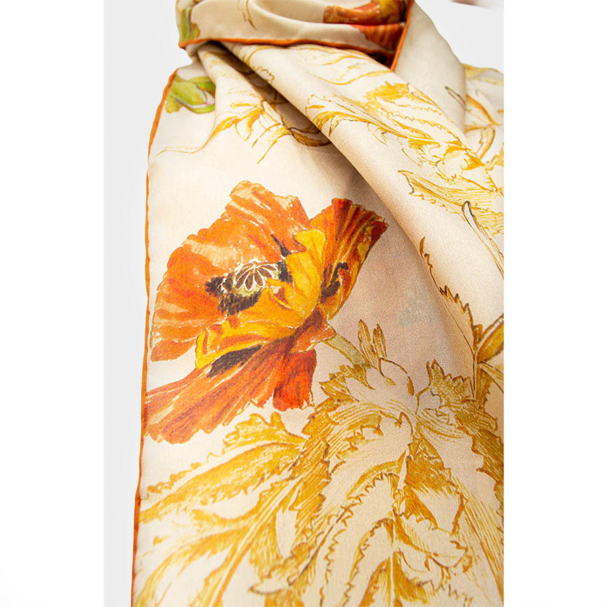 May Morris Poppies Habotai Scarf - Detail